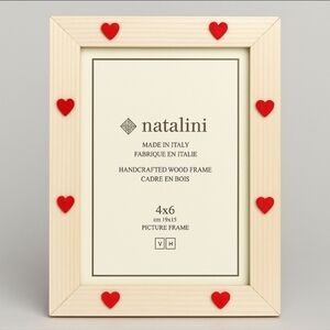 Natalini 4x6 Handcrafted Wood Picture Frame w/ Red Hearts – Made in Italy